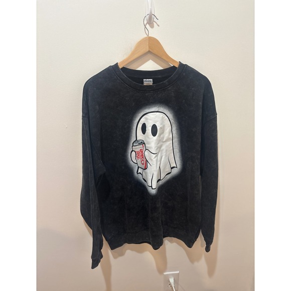 Coca-Cola Diet‎ Coke Ghost Graphic Sweatshirt XL Acid Wash Black Halloween Crew